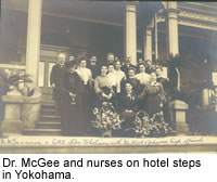 Dr. McGee and nurses on hotel steps in Yokohama